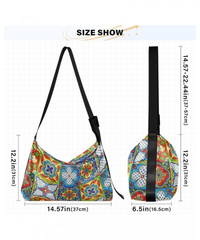 Mexican Talavera Ethnic Folk Crossbody Bag Hobo Handbag Purse Fashion PU Leather Shoulder Bags for Women $19.03 Hobo Bags