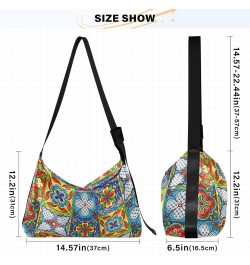 Mexican Talavera Ethnic Folk Crossbody Bag Hobo Handbag Purse Fashion PU Leather Shoulder Bags for Women $19.03 Hobo Bags