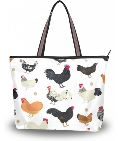 Chicken Breeds Seamless Women Tote Bag Handbag Large Capacity Shoulder Bags $11.79 Shoulder Bags