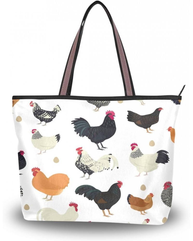 Chicken Breeds Seamless Women Tote Bag Handbag Large Capacity Shoulder Bags $11.79 Shoulder Bags