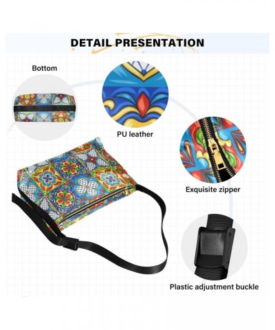 Mexican Talavera Ethnic Folk Crossbody Bag Hobo Handbag Purse Fashion PU Leather Shoulder Bags for Women $19.03 Hobo Bags