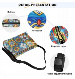 Mexican Talavera Ethnic Folk Crossbody Bag Hobo Handbag Purse Fashion PU Leather Shoulder Bags for Women $19.03 Hobo Bags