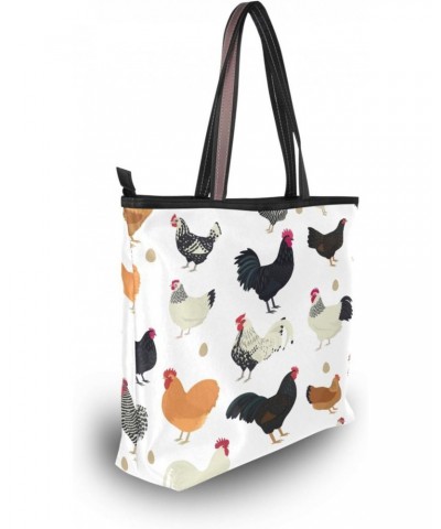 Chicken Breeds Seamless Women Tote Bag Handbag Large Capacity Shoulder Bags $11.79 Shoulder Bags