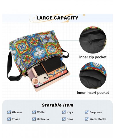 Mexican Talavera Ethnic Folk Crossbody Bag Hobo Handbag Purse Fashion PU Leather Shoulder Bags for Women $19.03 Hobo Bags