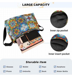 Mexican Talavera Ethnic Folk Crossbody Bag Hobo Handbag Purse Fashion PU Leather Shoulder Bags for Women $19.03 Hobo Bags