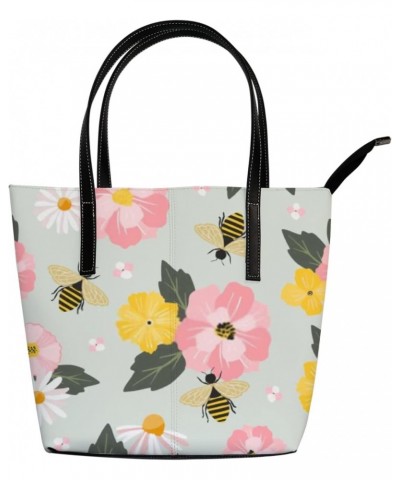 Shoulder Bag Tote Bags for Women Flowers Honey Bees Farmhouse Leather Shopper Work Handbags Large Casual Bag $24.83 Totes