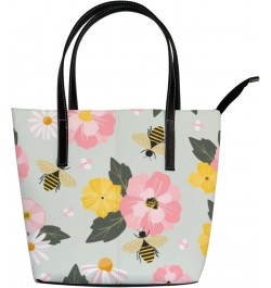 Shoulder Bag Tote Bags for Women Flowers Honey Bees Farmhouse Leather Shopper Work Handbags Large Casual Bag $24.83 Totes