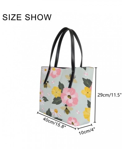 Shoulder Bag Tote Bags for Women Flowers Honey Bees Farmhouse Leather Shopper Work Handbags Large Casual Bag $24.83 Totes