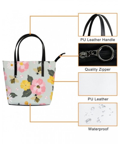 Shoulder Bag Tote Bags for Women Flowers Honey Bees Farmhouse Leather Shopper Work Handbags Large Casual Bag $24.83 Totes