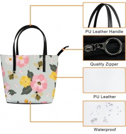 Shoulder Bag Tote Bags for Women Flowers Honey Bees Farmhouse Leather Shopper Work Handbags Large Casual Bag $24.83 Totes