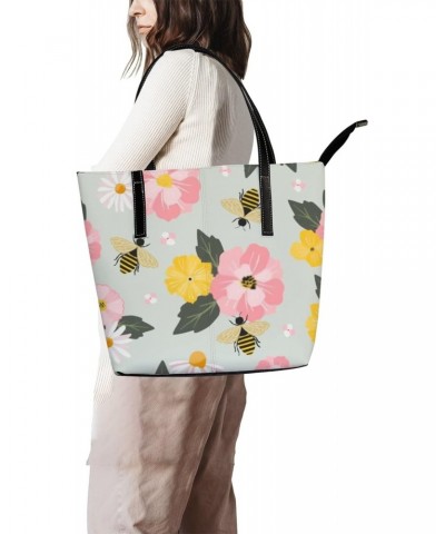 Shoulder Bag Tote Bags for Women Flowers Honey Bees Farmhouse Leather Shopper Work Handbags Large Casual Bag $24.83 Totes