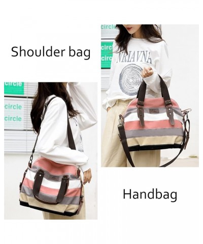 Canvas Handbag Multi-Color Striped Lattice Cross Body Shoulder Purse Bag Tote-Handbag for Women Multi Color C $14.81 Shoulder...