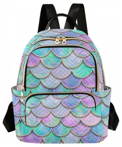 Mini Backpack for Women, Colorful Mermaid Fish Scale Pattern Travel Backpack Purse for Ladies, Small Bookbag Daypack Shoulder...