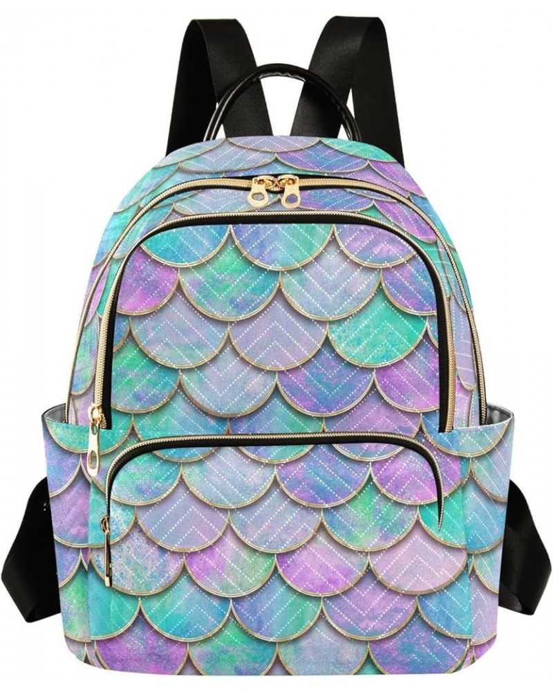 Mini Backpack for Women, Colorful Mermaid Fish Scale Pattern Travel Backpack Purse for Ladies, Small Bookbag Daypack Shoulder...