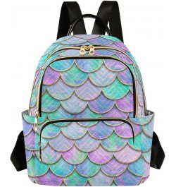 Mini Backpack for Women, Colorful Mermaid Fish Scale Pattern Travel Backpack Purse for Ladies, Small Bookbag Daypack Shoulder...