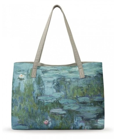 Women's Van Gogh Art 3D Print PU Leather Large Shoulder Bag Satchel Handbags Tote Bags Monet Water Lily $19.27 Totes