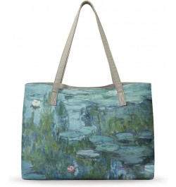 Women's Van Gogh Art 3D Print PU Leather Large Shoulder Bag Satchel Handbags Tote Bags Monet Water Lily $19.27 Totes