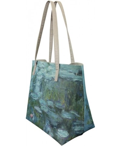 Women's Van Gogh Art 3D Print PU Leather Large Shoulder Bag Satchel Handbags Tote Bags Monet Water Lily $19.27 Totes