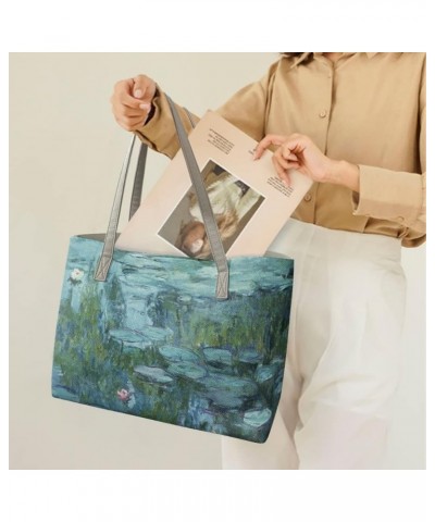 Women's Van Gogh Art 3D Print PU Leather Large Shoulder Bag Satchel Handbags Tote Bags Monet Water Lily $19.27 Totes