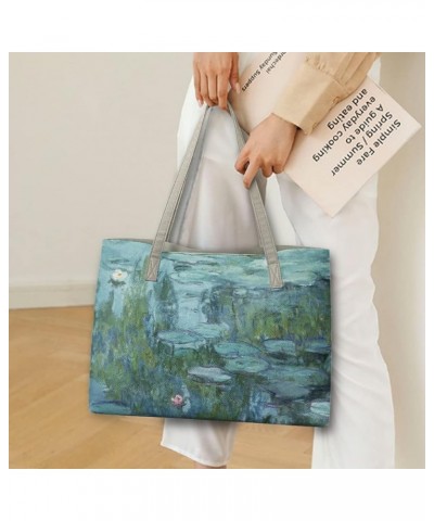 Women's Van Gogh Art 3D Print PU Leather Large Shoulder Bag Satchel Handbags Tote Bags Monet Water Lily $19.27 Totes