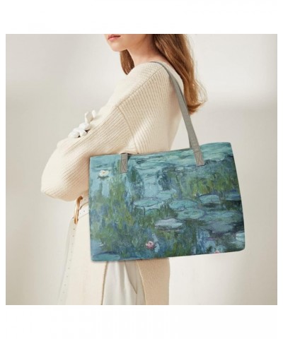 Women's Van Gogh Art 3D Print PU Leather Large Shoulder Bag Satchel Handbags Tote Bags Monet Water Lily $19.27 Totes