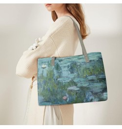 Women's Van Gogh Art 3D Print PU Leather Large Shoulder Bag Satchel Handbags Tote Bags Monet Water Lily $19.27 Totes