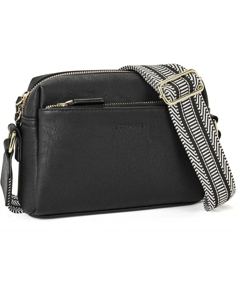 Small Crossbody Purse for Women Triple Zip Cell Phone Leather Handbag with Colored Shoulder Strap Black $13.80 Crossbody Bags