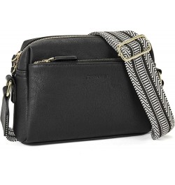 Small Crossbody Purse for Women Triple Zip Cell Phone Leather Handbag with Colored Shoulder Strap Black $13.80 Crossbody Bags