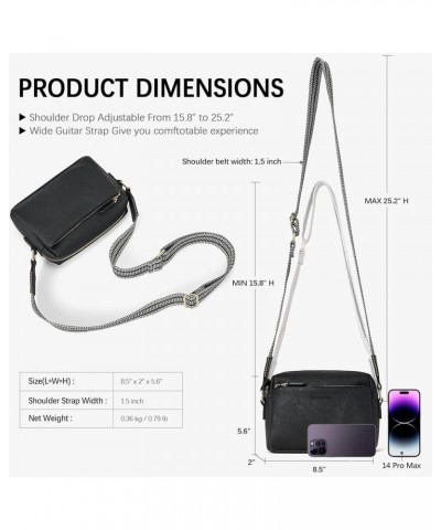 Small Crossbody Purse for Women Triple Zip Cell Phone Leather Handbag with Colored Shoulder Strap Black $13.80 Crossbody Bags