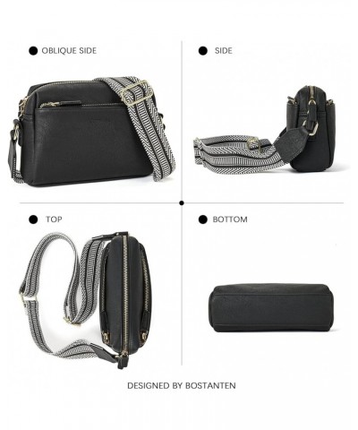 Small Crossbody Purse for Women Triple Zip Cell Phone Leather Handbag with Colored Shoulder Strap Black $13.80 Crossbody Bags