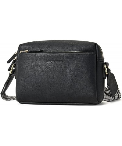 Small Crossbody Purse for Women Triple Zip Cell Phone Leather Handbag with Colored Shoulder Strap Black $13.80 Crossbody Bags