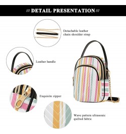 Abstract Colorful Blossoms Single Shoulder Handbags Leather Phone Pouch Bag Small Quilted Girls Wallet Purse Stripe Vertical ...