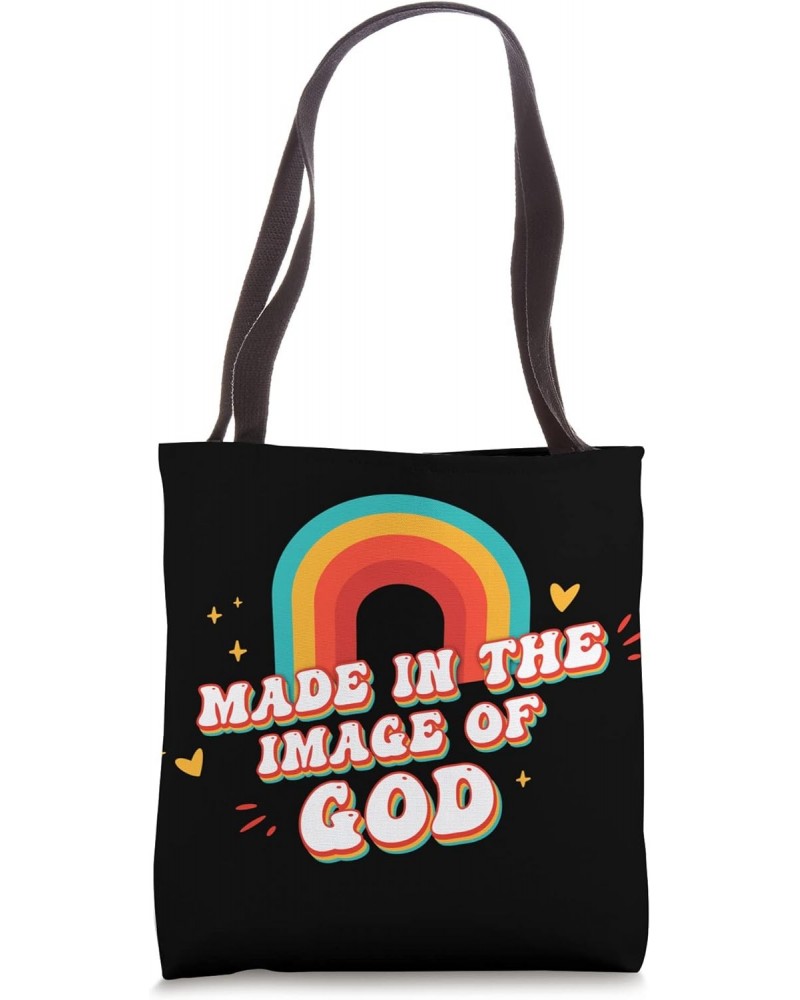 Made in the image of God - Cute Christian Groovy Rainbow Tote Bag $14.07 Totes