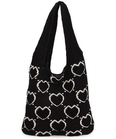 Croche Tote Shoulder Bag for Women Knitted Love Heart Tote Bag Handbag Large Y2k Hobo Bags Aesthetic Shoulder Bag Beach Bag B...