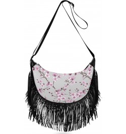 Cherry Blossom Image Tassel Crossbody Bag with Adjustable Strap and Zipper Crossbody Handbag for Women $11.20 Crossbody Bags