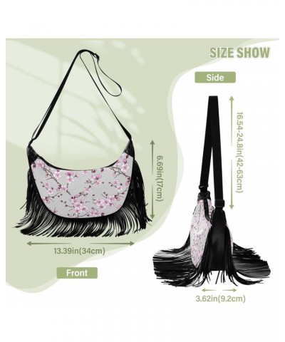 Cherry Blossom Image Tassel Crossbody Bag with Adjustable Strap and Zipper Crossbody Handbag for Women $11.20 Crossbody Bags