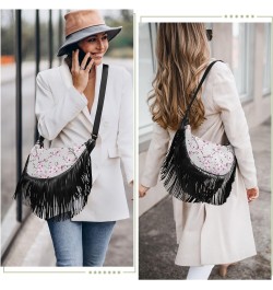 Cherry Blossom Image Tassel Crossbody Bag with Adjustable Strap and Zipper Crossbody Handbag for Women $11.20 Crossbody Bags