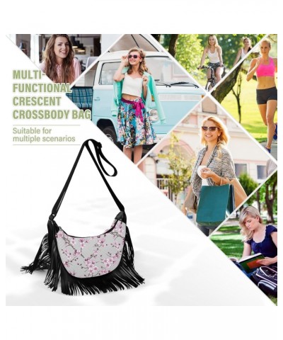 Cherry Blossom Image Tassel Crossbody Bag with Adjustable Strap and Zipper Crossbody Handbag for Women $11.20 Crossbody Bags