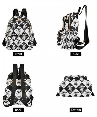 Women Backpack Chercker Pineapple Black White Anti-Theft Travel Backpack with Luggage Belt Lightweight Handbag Lady Purse Roo...