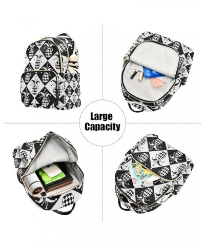 Women Backpack Chercker Pineapple Black White Anti-Theft Travel Backpack with Luggage Belt Lightweight Handbag Lady Purse Roo...