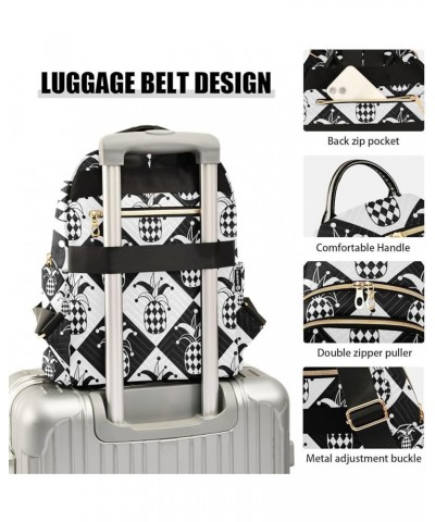 Women Backpack Chercker Pineapple Black White Anti-Theft Travel Backpack with Luggage Belt Lightweight Handbag Lady Purse Roo...