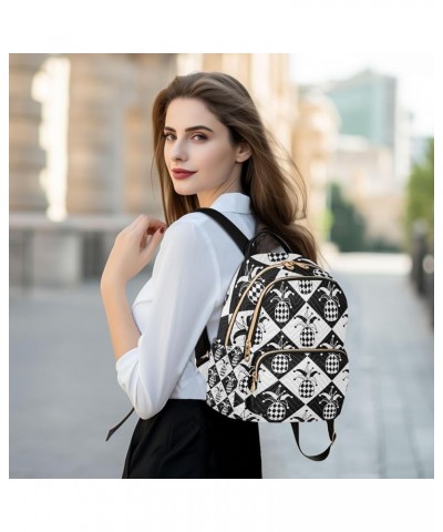 Women Backpack Chercker Pineapple Black White Anti-Theft Travel Backpack with Luggage Belt Lightweight Handbag Lady Purse Roo...