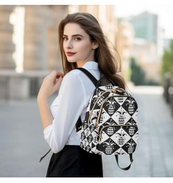 Women Backpack Chercker Pineapple Black White Anti-Theft Travel Backpack with Luggage Belt Lightweight Handbag Lady Purse Roo...