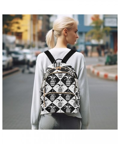 Women Backpack Chercker Pineapple Black White Anti-Theft Travel Backpack with Luggage Belt Lightweight Handbag Lady Purse Roo...