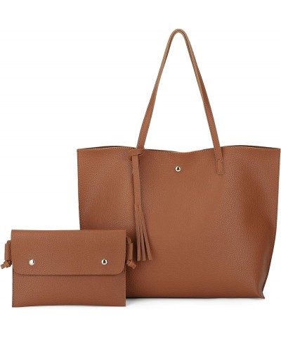 Women's Faux PU Leather Tote Shoulder Purses Bag for women, Big Capacity Tassel Handbag 1kl5386-brown8002-1 $10.75 Totes