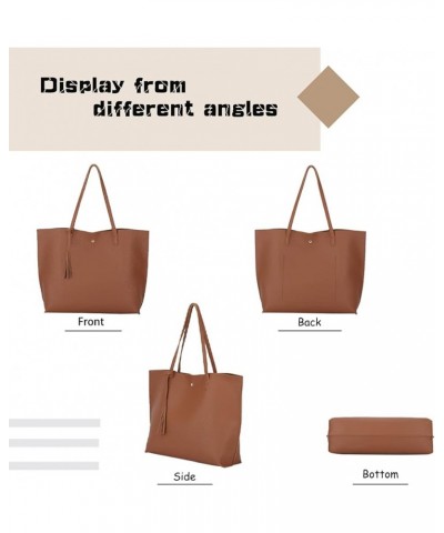 Women's Faux PU Leather Tote Shoulder Purses Bag for women, Big Capacity Tassel Handbag 1kl5386-brown8002-1 $10.75 Totes