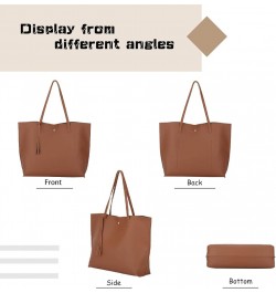 Women's Faux PU Leather Tote Shoulder Purses Bag for women, Big Capacity Tassel Handbag 1kl5386-brown8002-1 $10.75 Totes