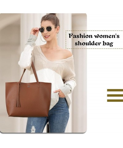 Women's Faux PU Leather Tote Shoulder Purses Bag for women, Big Capacity Tassel Handbag 1kl5386-brown8002-1 $10.75 Totes