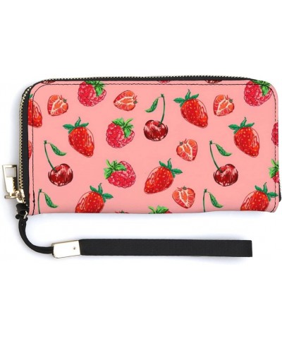 Cherry, Strawberry Women's Travel Wallet Zip Around Wristlet Purse Clutch Phone Handbag $22.79 Wristlets