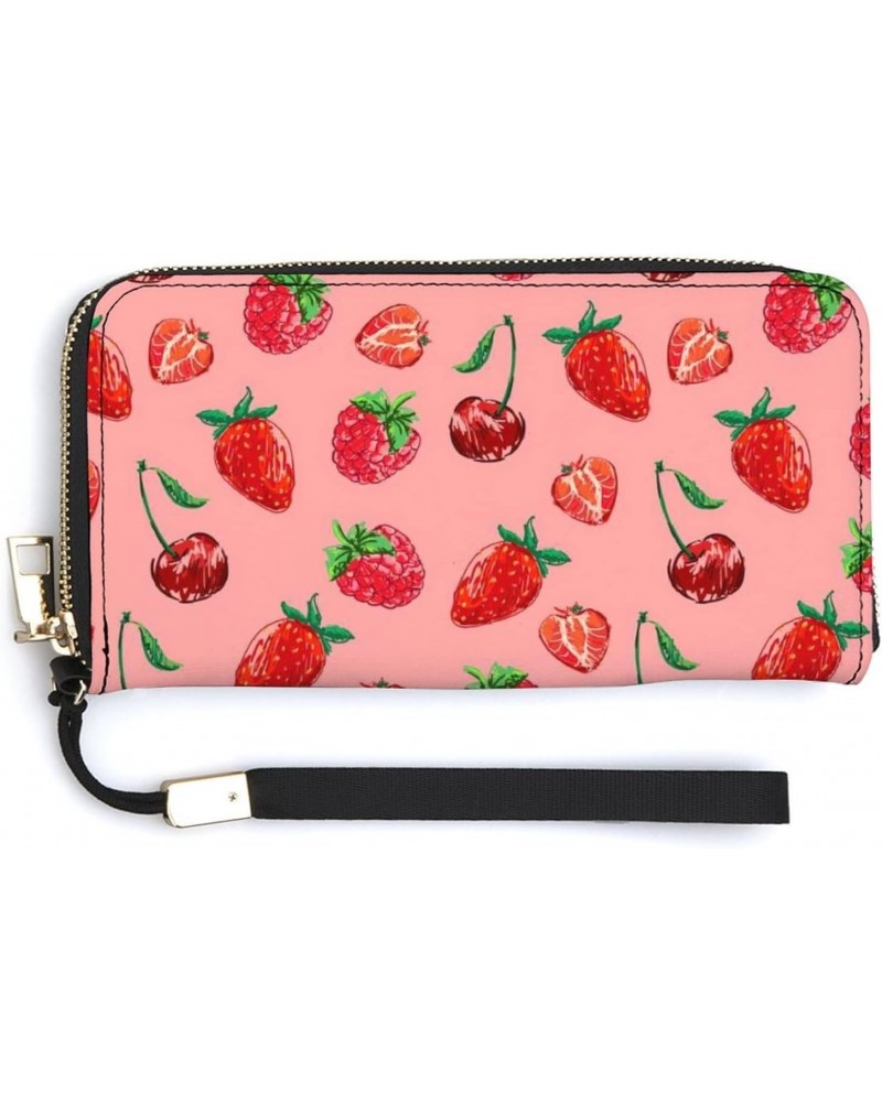 Cherry, Strawberry Women's Travel Wallet Zip Around Wristlet Purse Clutch Phone Handbag $22.79 Wristlets